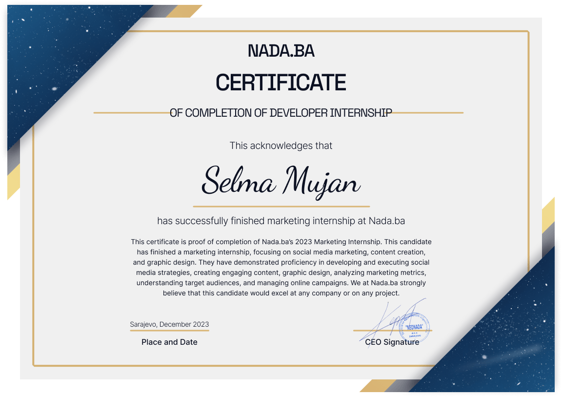 Marketing internship certificate